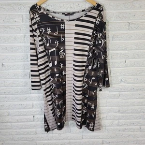 Vestido para mujer Azalea Firmiana 2X Plus mini manga 3/4 notas musicales claves mezcla de polietileno - Imagen 1 de 13