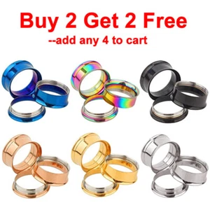 Pair Stainless Steel Screw Fit Ear Gauges Tunnels Plugs Ear Stretchers Piercing - Picture 1 of 15