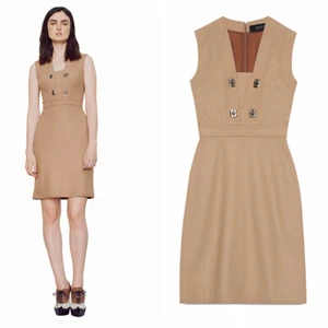 SZ M NEW $2300 GUCCI Camel Tan WOOL JERSEY Aged Metal TURNLOCK Accent Fall DRESS - Picture 1 of 12