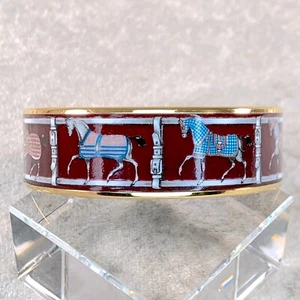 Vintage Hermes Bangle Bracelet Brown Enamel Horse Paddock Gold Rim Size 65 - Picture 1 of 13