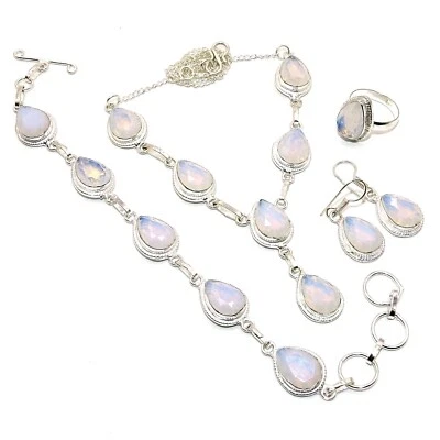 Milky Opal Gemstone 925 Silver Handmade Jewelry Set - Image 1 of 4