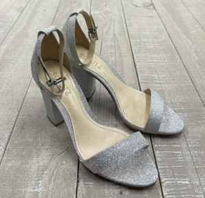 NIB Schutz Women's Jenny Lee Shimmer Ankle Strap Heel Sandal In Silver Size: 6 - Picture 1 of 7