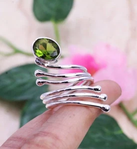 Peridot Women Ring 925 Sterling Silver Handmade Adjustable Ring All Size - Picture 1 of 2