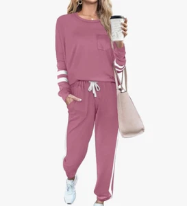 C128 NWT Women’s 2-Piece Lounge Travel Set Pink Size Medium Casual Outfit Sweats - Picture 1 of 2