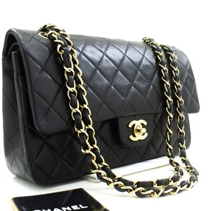 Bolso de Hombro P97 CHANEL Auténtico Clásico Doble Solapa 10" Cadena Piel de Cordero Negro - Imagen 1 de 19