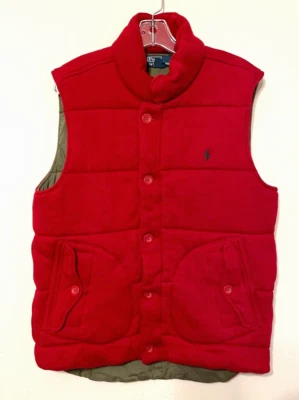 Polo Ralph Lauren Masculino Zíper Completo e Botões Colete Grande Vermelho Bufante Caça Vintage - Imagem 1 de 4