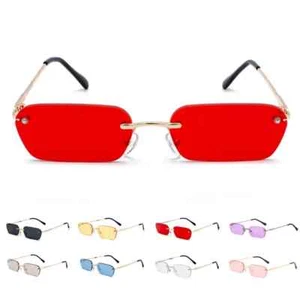 Small Rimless Rectangle Sunglasses Tinted Frameless Eyewear Vintage Sun Glasses. - Picture 1 of 18