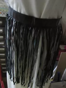 ""BLACK, FAUX LEATHER, 20" LONG FRINGE SKIRT"" - NWOT - FUN - Picture 1 of 3