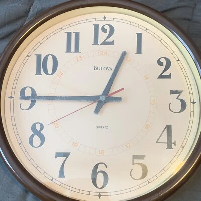 Vintage Bulova Quartz Wall Clock Brown Frame White Dial C4568 - SH222-T3 - Image 1 of 4