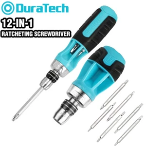 DURATECH 4"/6" Stubby Ratcheting Screwdriver 12-in-1 Multi-bit Short Screwdriver - Picture 1 of 14