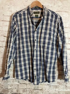 Ruff Hewn Shirt Mens Large Navy & Beige Plaid Check Button Front Cotton Casual - Picture 1 of 12