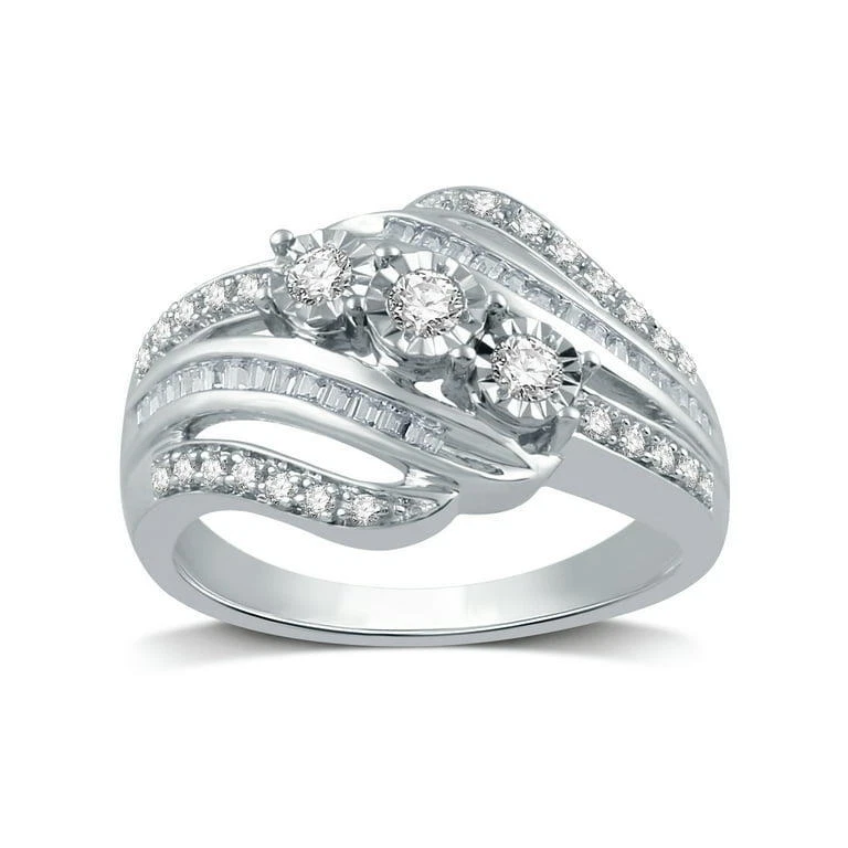 Brilliance Jewelry 1/4 CT TW Diamond 3-Stone Sterling Silver Bypass Ring Sz 7 - Image 1 of 4