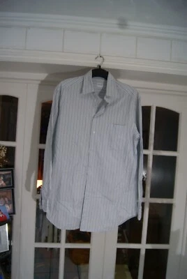 Camisa de algodón a rayas gris claro talla 16 ARMANI Collezioni para hombre Foto 1 de 4
