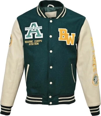 Letterman US Air Force Marines Corp Varsity Jacket Wool & Leather - Image 1 of 4