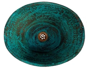Green Distressed Aged Patina Copper Oval Vessel Bathroom Sink Toilet Basin - Picture 1 of 6