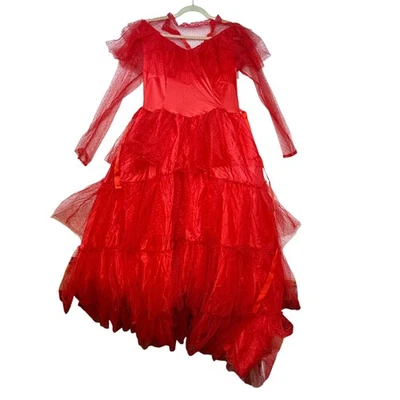 Beetlejuice Lydia Deetz Red Wedding Dress Veil Costume Adult medium 8-10 - Image 1 of 4