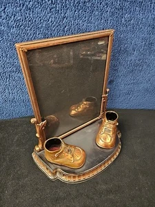 Vintage Bronze Baby Shoes 8x10 Picture Glass Frame With Stand Cottage Core CWMP - Picture 1 of 12
