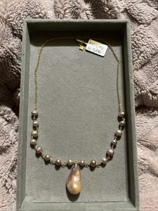 Naturally Lavender Fireball Baroque Pearl Gold Tone Sterling Silver Necklace - Picture 1 of 4