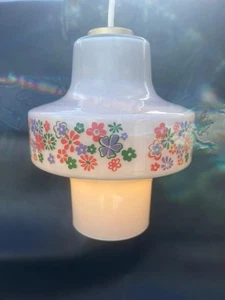 Vintage Retro Opaline Daisy Floral Design Glass Pendant Light Shade 1960’s VGC - Picture 1 of 14