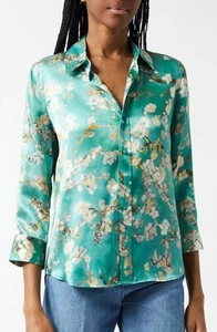 L'agence dani 3/4 sleeve blouse teal Cherry Blossom - Picture 1 of 6