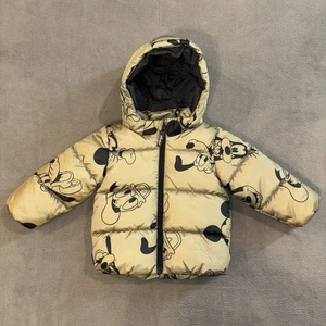 Disney H&M Baby Puffer Off Green Jacket Mickey Mouse Donald Duck Pluto Goofy 18M - Picture 1 of 12