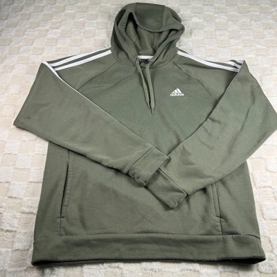 Adidas Primegreen Sage Green Men's Large Hoodie with White Stripes - Image 1 of 4