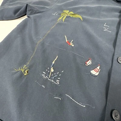 Nat Nast Shirt Mens Medium M Black Palm Tree Divers Embroidery Luxury Camp - Image 1 of 4