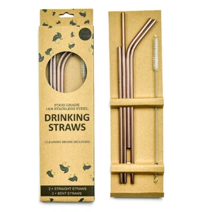 5pc Premium Quality Stainless Steel Rose Gold Reusable Straw Kit BrandNew In Box - Picture 1 of 12