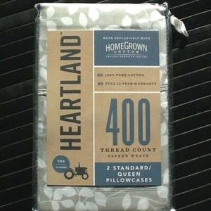 new WHITE LEAF & GRAY Heartland 400 TC 100% Cotton Sateen STANDARD Pillowcases - Picture 1 of 4