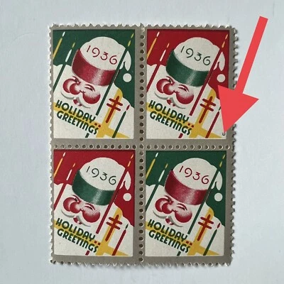 ERROR 1936 CHRISTMAS SEAL BLOCK WITH "U" IN BOTTOM RIGHT CORNER MNH - Image 1 of 4