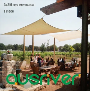 New 3x3M Square Sun Shade Sail 160gsm Waterproof Polyester Garden Awning Canopy - Picture 1 of 8