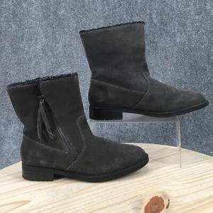 Sporto Winter Snow Boots Womens 10 W Gray Leather Side Zip Heels Faux Fur - Picture 1 of 16