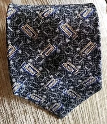 HENRY GRETHEL Green Blue Gold Geometric Neck Tie 100% Silk Made In USA - Image 1 of 4