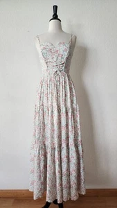 Anthropologie Maxi Dress New Size Medium Floral Goddess Coquette Lace Up Boho - Picture 1 of 7
