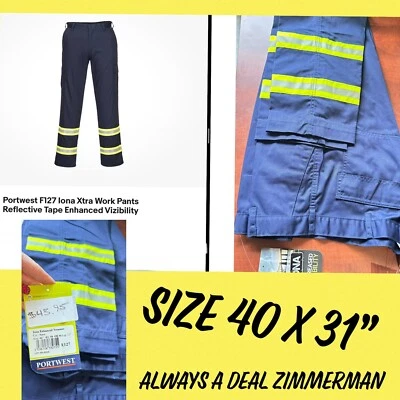Portwest F127 IONA Work Pants Reflective Tape Enhanced Visibility NAVY 40 X 31” - Image 1 of 4