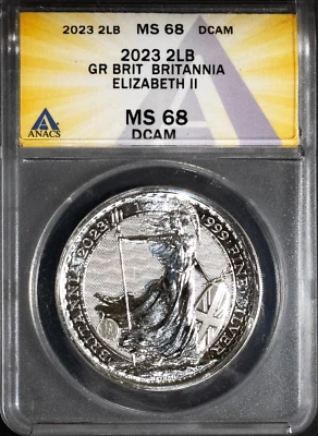 2023 £2 Silver Great Britannia MS 68 DCAM Elizabeth II ANACS # 7623789 + Bonus - Image 1 of 2