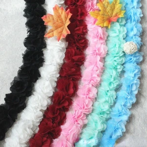 10 Yards 3D Flower Chiffon Cluster Ruffle Trim Ribbon Craft Dress Applique Multi - Picture 1 of 21