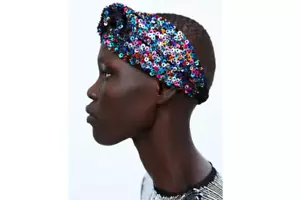 ZARA LENTEJUELAS LENTEJUELAS AZUL NARANJA VERDE BANDA PARA EL CABELLO DIADEMA TURBANTE - Imagen 1 de 1