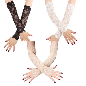 1 par de guantes largos de encaje floral verano protección UV para mujeres - Imagen 1 de 18