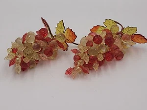 Lucite Faceted Grape Clusters Vtg 70s Fall Harvest Orange Gold Wine Thanksgiving - Picture 1 of 7