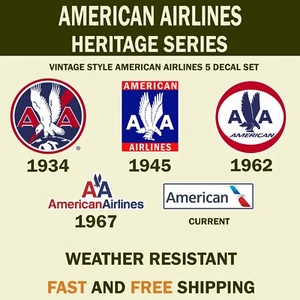 Heritage Set of 5 American Airlines Sticker Decals 1934-Present Approx 3.5"-5" - Picture 1 of 1