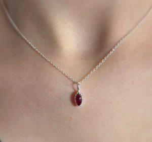 Marquise Red Garnet Sterling Silver 925 Pendant Necklace Ladies Jewellery - Picture 1 of 5
