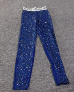 nike leggings girls xl Dri fit blue pull on stretch run geometric performance - Picture 1 of 9