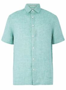 M&S Blue Harbour Mens Short Sleeve Linen Shirt Textured Linen
