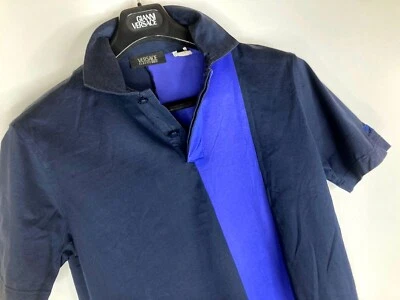 GIANNI VERSACE VINTAGE AÑOS 90 AZUL FORRADO ALGODÓN POLO HOMBRES NEGRO FLY FRONT - Imagen 1 de 4
