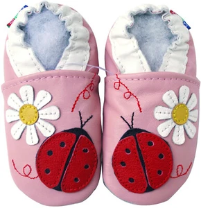 carozoo Marienkäfer Blume rosa Outdoor Gummisohle Lederschuhe bis 4 Jahre alt - Bild 1 von 2