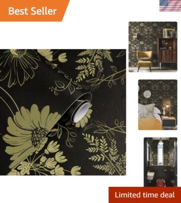17.7"x118.1" Peel and Stick Botanical Wallpaper - Modern Black & Yellow Decor - Image 1 of 4