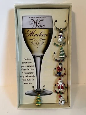 Marcadores de copa de vino de vacaciones de Navidad Boston Warehouse adornos de reliquia -- NUEVO Foto 1 de 2