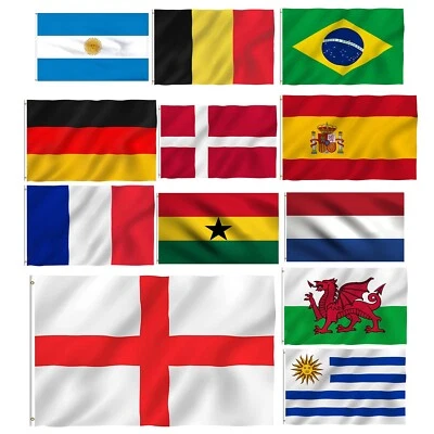 Grande Country Bandiera 5ft x 3ft Gigante Palo Poliestere Coppa Del Mondo SPORTS - Immagine 1 di 4