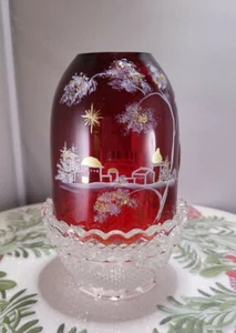 Fenton Fairy Lamp Red Dome With Painted White/Gold Scenery Clear Base Signed New - Picture 1 of 11